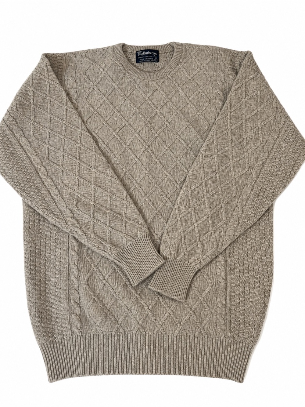 Vintage Burberrys 100% Cashmere Cable Knit Sweater Made in Scotland Beige Size L